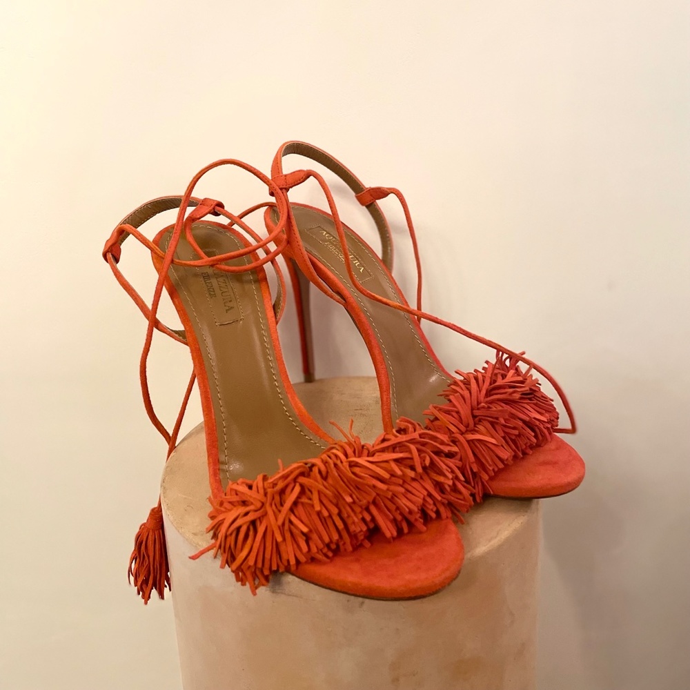 AQUAZZURA Wild Things Fringe Orange Sandal EU 37